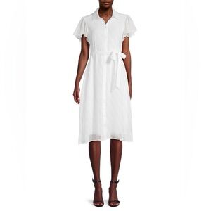 $128 T TAHARI Flutter-Sleeve Midi Dress Size S/P White